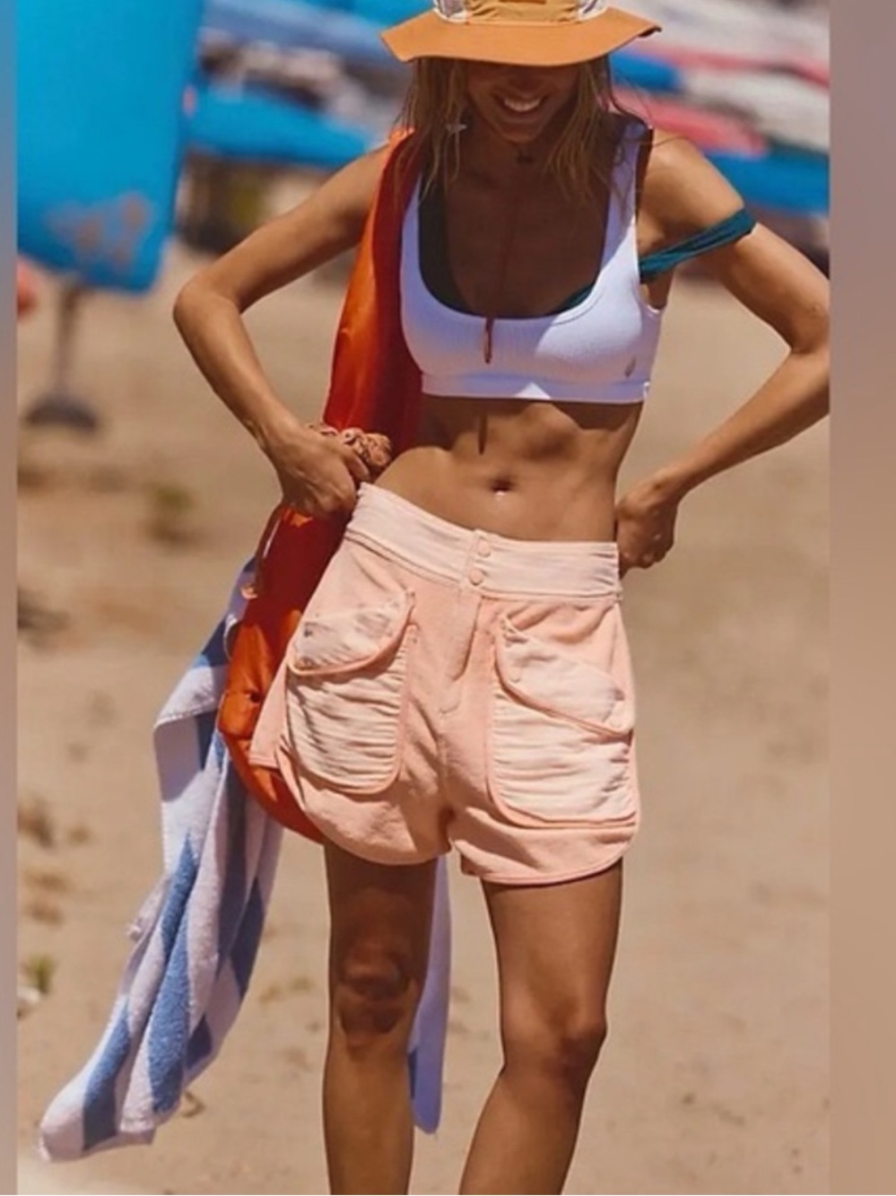 FREE PEOPLE FP MOVEMENT PEACH TIMKO UTILITY SHORTS SZ: M